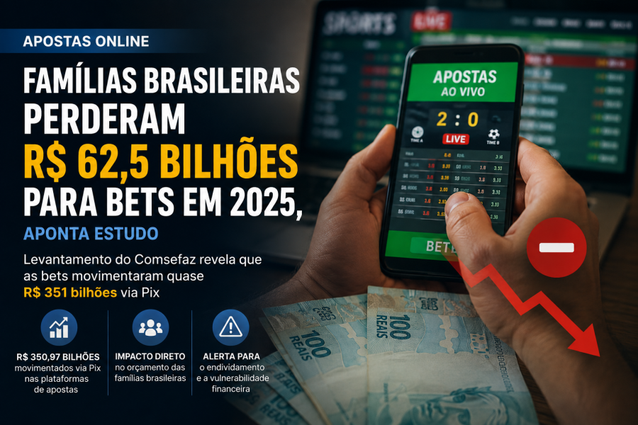Famílias brasileiras perderam R$ 62,5 bilhões com apostas online em 2025, aponta estudo